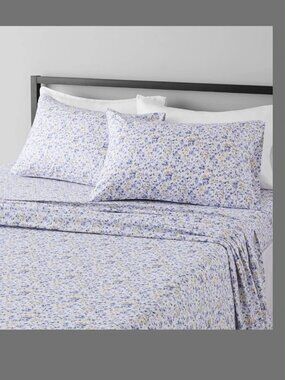 NEW Supersoft 4pc Microfiber FULL Blue Floral Bed Sheet Set Amazon Basics